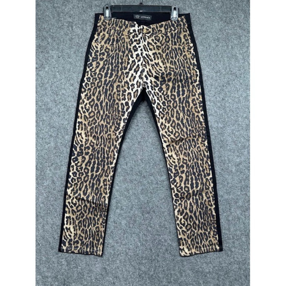 Versace Mens Jeans Size 29 Leopard Animal Print Taylor Fit Black Made Italy